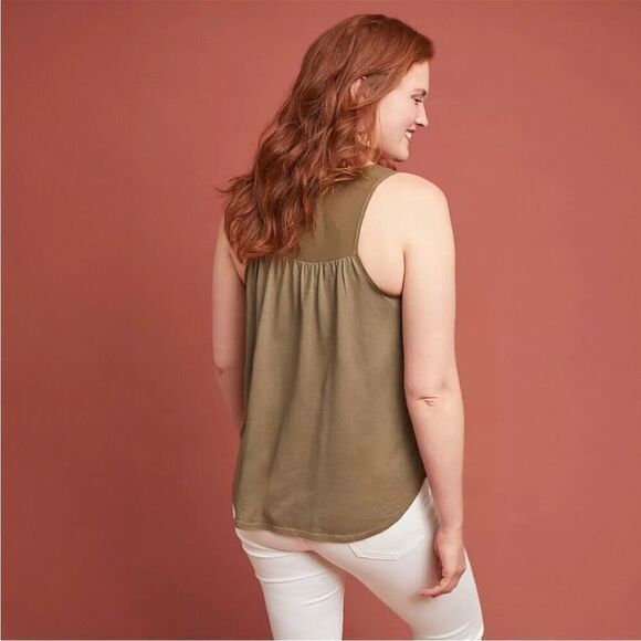 Anthropologie t.la Green Sleeveless Sojourn Button Down Tank Top New - Picture 3 of 7
